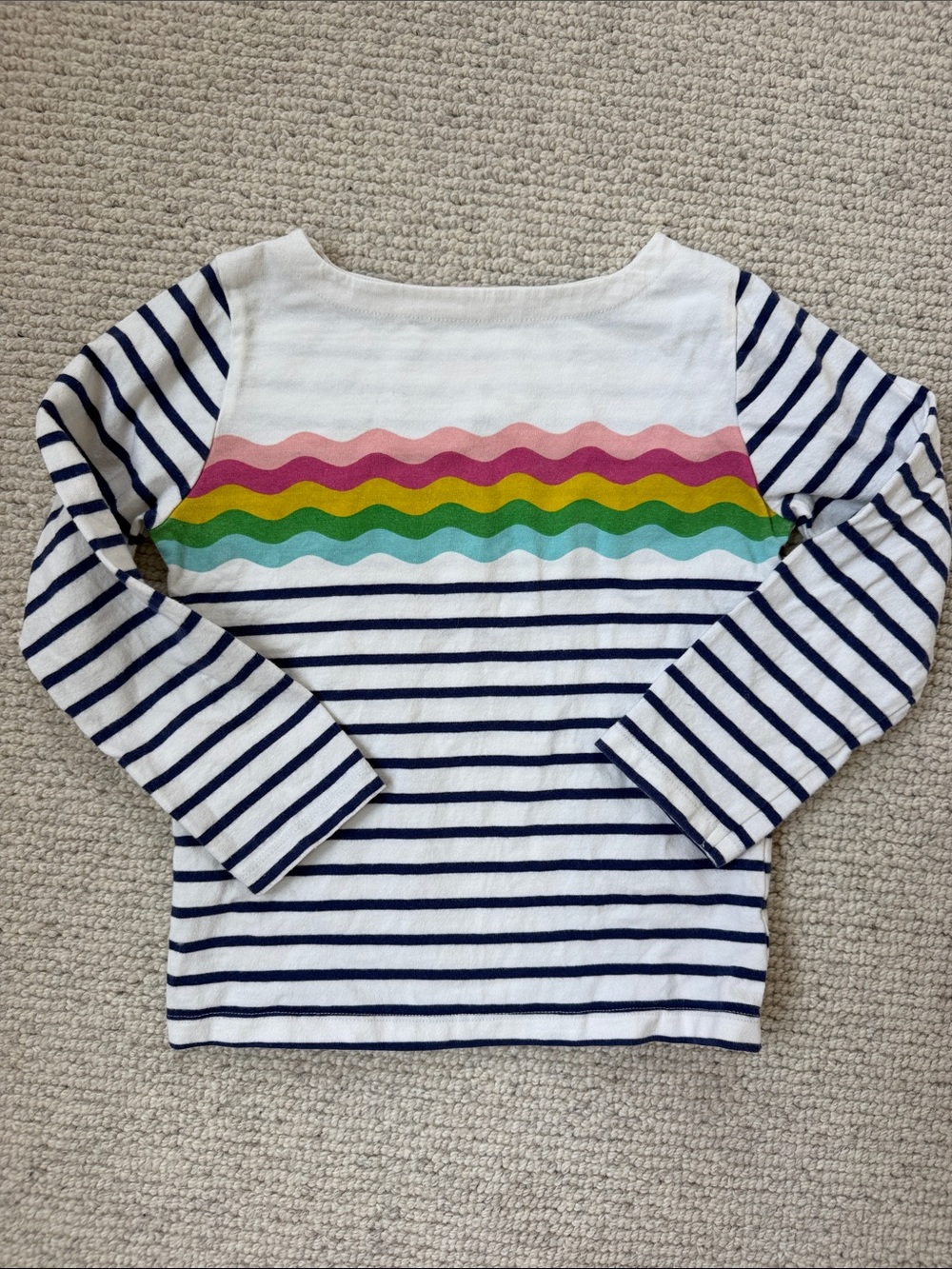 Boden White & Navy Striped Long-Sleeve Top with Rainbow Waves